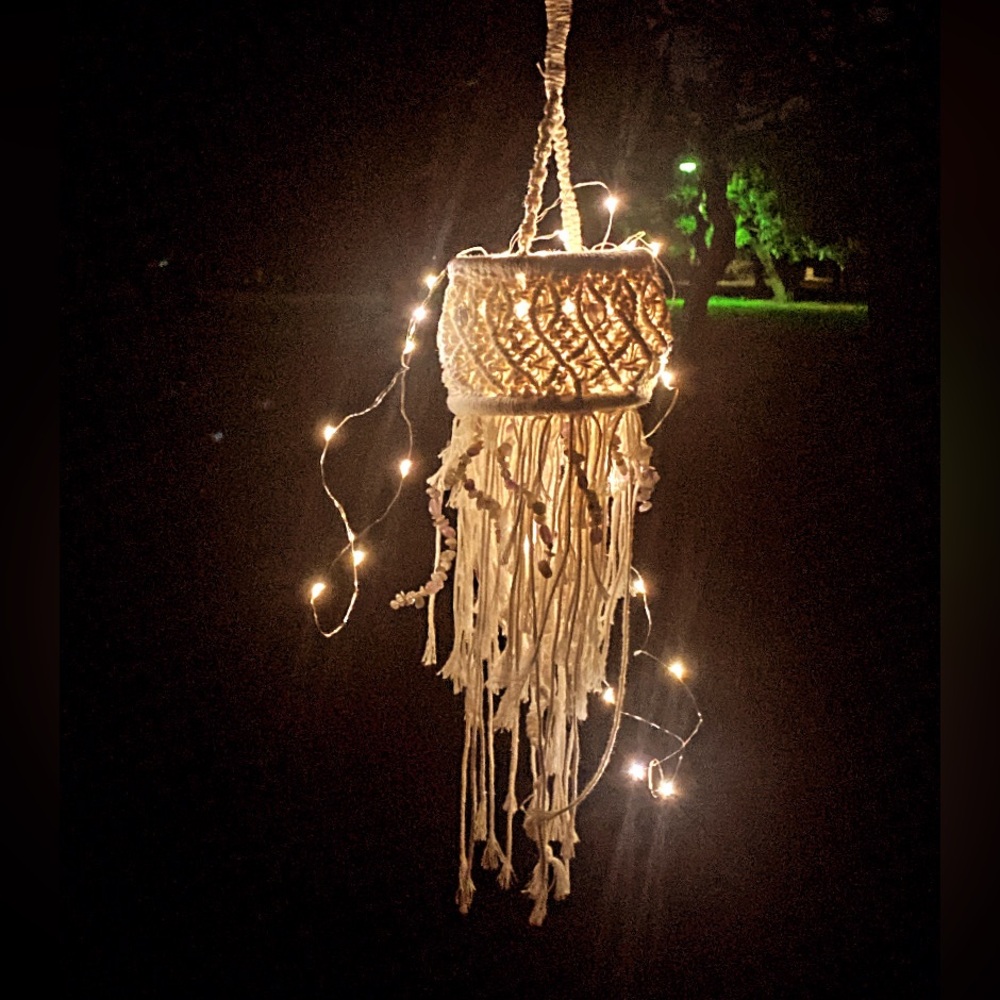 Macrame Jellyfish Lantern🪼with genuine fluroite and labradorite crystals